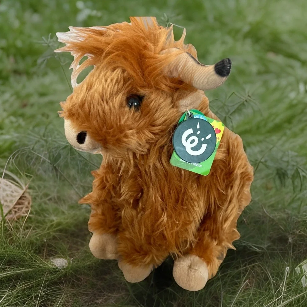 Living Nature Highland Cow Brown Stuffed Animal | Farm Toy with Sound | Soft Toy